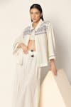 Two Sisters By Gyans_White Cotton Embroidery Collared Shirt And Wide Leg Pant Set _Online_at_Aza_Fashions