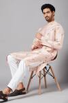 Hilo Design Peach Cotton, Lycra, Silk Embroidery Krusos Floral Kurta Set at Aza Fashions Hilo Design_Peach Cotton, Lycra, Silk Embroidery Krusos Floral Kurta Set _at_Aza_Fashions
