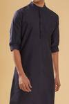 Raghavendra Rathore Blue_Blue Raw Silk Straight Fit Solid Kurta _Online_at_Aza_Fashions