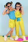 LIL DRAMA_Yellow 100% Cotton 3d Rose Halter Neck Top And Pant Set _Online_at_Aza_Fashions