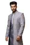 Asuka_Grey Chanderi Silk Embroidery Resham Sherwani Set _Online_at_Aza_Fashions