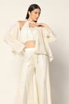 Two Sisters By Gyans_Off White Cotton Woven Thread Jacket Collar And Pant Set _Online_at_Aza_Fashions