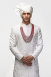 Asuka_Ivory Raw Silk Embroidery Resham Sherwani Set _Online_at_Aza_Fashions