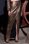 Shop_Manika Nanda_Gold Crepe Spandex High Neck Metallic Top And Skirt Set _Online_at_Aza_Fashions