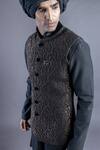 Buy_Abhishek Gupta_Black Silk Lining Stripe Pintuck Bundi And Kurta Set _Online_at_Aza_Fashions
