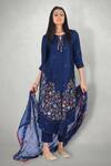 Buy_I Am Design_Blue Cotton , Silk Organza, Linen Aari Round Embroidered Kurta Set _Online_at_Aza_Fashions