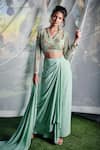 Buy_suruchi parakh_Green Georgette Crepe Lining Shantoon Embellishment Sequin Blouse And Skirt Set_at_Aza_Fashions