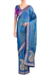 Buy_Latha Puttanna_Blue Banarasi Silk Embroidery Square Applique Work Saree With Blouse _at_Aza_Fashions