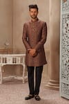 Buy_Vanshik_Black Woven Pushmina Blend Sherwani Set _at_Aza_Fashions