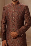 Vanshik_Black Woven Pushmina Blend Sherwani Set _Online_at_Aza_Fashions