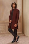 Buy_Vanshik_Wine Blended Silk Embroidered Jacket And Kurta Set _at_Aza_Fashions