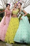 Buy_Keerthi Kadire_Yellow Raw Silk Embroidery Square Neck Bridal Lehenga Set _Online_at_Aza_Fashions