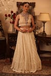 Buy_Ruh Clothing_White Georgette Embroidery Round Chikankari Blouse And Lehenga Set _at_Aza_Fashions