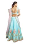 Shop_Bhairavi Jaikishan_Blue Taffeta Embroidery U Neck Bridal Lehenga Set _at_Aza_Fashions