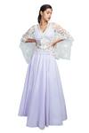 Buy_Bhairavi Jaikishan_Purple Taffeta Kimono Top And Lehenga Set_at_Aza_Fashions