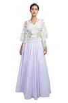 Bhairavi Jaikishan_Purple Taffeta Kimono Top And Lehenga Set_Online_at_Aza_Fashions