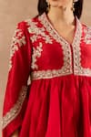 JAYANTI REDDY_Red Silk Embroidered Zardozi V Neck Peplum Top And Draped Skirt Set  _Online_at_Aza_Fashions