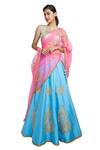 Buy_Bhairavi Jaikishan_Blue Net, Taffeta Halter Embroidered Lehenga Set_at_Aza_Fashions