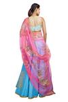 Shop_Bhairavi Jaikishan_Blue Net, Taffeta Halter Embroidered Lehenga Set_at_Aza_Fashions