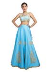 Bhairavi Jaikishan_Blue Net, Taffeta Halter Embroidered Lehenga Set_Online_at_Aza_Fashions