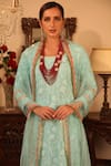 Ruh Clothing_Blue Georgette Embroidery Round Chikankari Kurta Set _at_Aza_Fashions