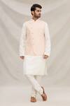Buy_Arihant Rai Sinha_Beige Faux Satin Banarasi Silk Bundi And Kurta Set_at_Aza_Fashions