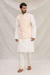 Buy_Arihant Rai Sinha_Beige Faux Satin Banarasi Silk Bundi And Kurta Set_Online_at_Aza_Fashions