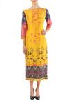 Buy_Soup by Sougat Paul_Yellow Pink And Grey Geometric Bird Printed Dress  _at_Aza_Fashions