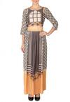 Buy_Soup by Sougat Paul_Beige Moss Crepe Printed Scoop Neck Crop Top And Skirt Set For Women_at_Aza_Fashions