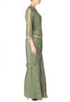 Soup By Sougat Paul_Green Crepe Floral Round Neck Printed Saree With Bomber Jacket _Online_at_Aza_Fashions