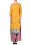 Buy_Soup by Sougat Paul_Yellow Floral Printed Tunic With  Pink And Blue Printed Palazzos_at_Aza_Fashions