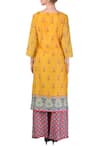 Shop_Soup by Sougat Paul_Yellow Floral Printed Tunic With  Pink And Blue Printed Palazzos_at_Aza_Fashions