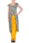 Buy_Soup by Sougat Paul_Grey Light Bird Printed Tunic With Yellow Dhoti Skirt For Women_at_Aza_Fashions