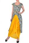 Soup by Sougat Paul_Grey Light Bird Printed Tunic With Yellow Dhoti Skirt For Women_Online_at_Aza_Fashions