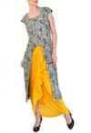 Buy_Soup by Sougat Paul_Grey Light Bird Printed Tunic With Yellow Dhoti Skirt For Women_Online_at_Aza_Fashions