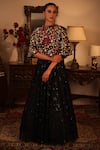 Ruh Clothing_Black Georgette Embroidery Round Anarkali And Cape Set _Online_at_Aza_Fashions