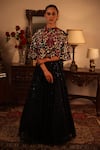 Buy_Ruh Clothing_Black Georgette Embroidery Round Anarkali And Cape Set _Online_at_Aza_Fashions