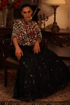 Shop_Ruh Clothing_Black Georgette Embroidery Round Anarkali And Cape Set _Online_at_Aza_Fashions