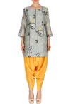 Buy_Soup by Sougat Paul_Grey And Canary Yellow Bird Printed Tunic With Patiala_at_Aza_Fashions