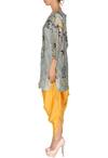 Soup by Sougat Paul_Grey And Canary Yellow Bird Printed Tunic With Patiala_Online_at_Aza_Fashions