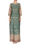 Buy_Soup by Sougat Paul_Green Moss And Beige Bird Printed Maxi Dress  _at_Aza_Fashions