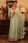 Ruh Clothing_Green Georgette Embroidery Leaf Neck Chikankari Anarkali With Dupatta _Online_at_Aza_Fashions