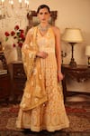 Buy_Ruh Clothing_Orange Sheer Net Embroidery Halter Anarkali Set _at_Aza_Fashions