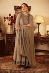 Shop_Ruh Clothing_Grey Georgette Embroidery V Neck Anarkali Set _Online_at_Aza_Fashions