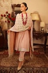 Buy_Ruh Clothing_Peach Georgette Embroidery Round Chikankari Anarkali Set _Online_at_Aza_Fashions