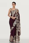 Buy_Nakul Sen_Purple Chiffon Embroidered Saree With Blouse _at_Aza_Fashions
