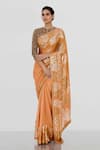 Buy_Nakul Sen_Orange Chiffon Embroidered Saree With Blouse _at_Aza_Fashions