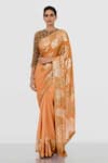 Nakul Sen_Orange Chiffon Embroidered Saree With Blouse _Online_at_Aza_Fashions