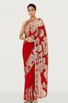 Buy_Nakul Sen_Red Chiffon Embroidered Saree With Blouse _at_Aza_Fashions