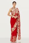 Nakul Sen_Red Chiffon Embroidered Saree With Blouse _Online_at_Aza_Fashions